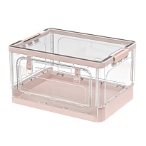 Ящик пластиковый складной прозрачный коричневый, дно розовое,490х360х280 мм, с колесиками в Апатитах