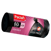 Мешки для мусора 60 л, черные, в рулоне 20 шт., ПНД, 7,4 мкм, 720х600 мм, PACLAN, 600820 в Апатитах