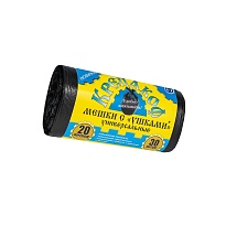 Мешки для мусора 20 л, с ушками, черные, в рулоне 30 шт., ПНД, 10 мкм, 550х440 мм, Крепакоф, 4607075710405 в Апатитах