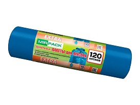 Мешки для мусора 120 л, синие, в рулоне 10 шт., ПНД, 14 мкм, 1100х700 мм, EXTRA, ex1201802 в Апатитах