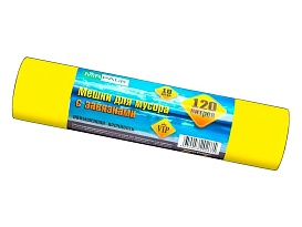 Мешки для мусора 120 л, с завязками, желтые, в рулоне 10 шт., ПНД, 15 мкм, 800х750 мм, VIP, Z12010yel в Апатитах