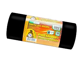 Мешки для мусора 300 л, черные, в рулоне 10 шт., ПВД 70 мкм, 1400х1000 мм, PREMIUM+, 30010160 в Апатитах