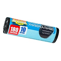 Мешки для мусора 180 л, с ушками, черные, в рулоне 10 шт., ПНД, 20 мкм, 1150х800 мм, Крепак, 4607075710498 в Апатитах