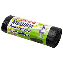 Мешки для мусора 160 л, черные, в рулоне 10 шт., ПВД, 23 мкм, 1200х900 мм, Любаша, 607681 в Апатитах