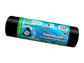 Мешки для мусора 220 л, черные, в рулоне 10 шт., ПВД, 45 мкм, 1250х930 мм, PREMIUM+, 2201068 в Апатитах