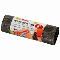 Мешки для мусора 60 л, черные, в рулоне 20 шт., ПНД, 5 мкм, 650х570 мм, Любаша, 605331 в Апатитах
