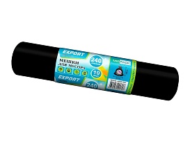 Мешки для мусора 240 л, черные, в рулоне 10 шт., ПВД 80 мкм, 1300х930 мм, EXPORT, exp 24010167 в Апатитах
