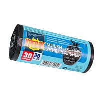 Мешки для мусора 30 л, с ушками, черные, в рулоне 30 шт., ПНД, 9 мкм, 600х500 мм, Крепак, 4607075710450 в Апатитах