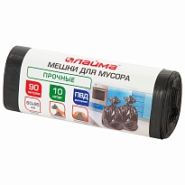 Мешки для мусора 90 л, черные, в рулоне 10 шт., ПВД, 25 мкм, 950х600 мм, LAIMA, 605332 в Апатитах