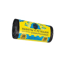 Мешки для мусора 30 л, с ручками, черные, в рулоне 30 шт., ПНД, 9 мкм, 620х480 мм, Крепакоф, 4607075710665 в Апатитах