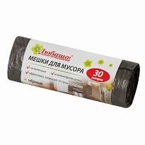 Мешки для мусора 30 л, черные, в рулоне 20 шт., ПНД, 5 мкм, 550х470 мм, Любаша эконом, 605329 в Апатитах