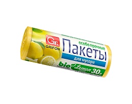 Мешки для мусора 30 л, ароматизированные, Лимон, желтые, в рулоне 20 шт., ПНД, 9 мкм, 560х530 мм, GRIFON Aroma, 101-020 Li в Апатитах
