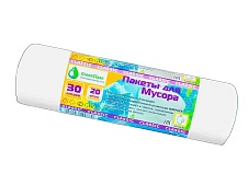 Мешки для мусора 30 л, белые, в рулоне 20 шт., ПНД, 7 мкм, 600х500 мм, MIRPACK Classik, 302042