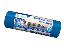 Мешки для мусора 30 л, синие, в рулоне 20 шт., ПНД, 7 мкм, 600х500 мм, MIRPACK Classik, 302041