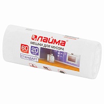 Мешки для мусора 60 л, белые, в рулоне 20 шт., ПНД, 7 мкм, 680х580 мм, LAIMA, 605539 в Апатитах