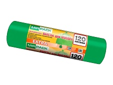 Мешки для мусора 120 л, зеленые, в рулоне 10 шт., ПНД, 14 мкм, 1100х700 мм, EXTRA, ex1201804